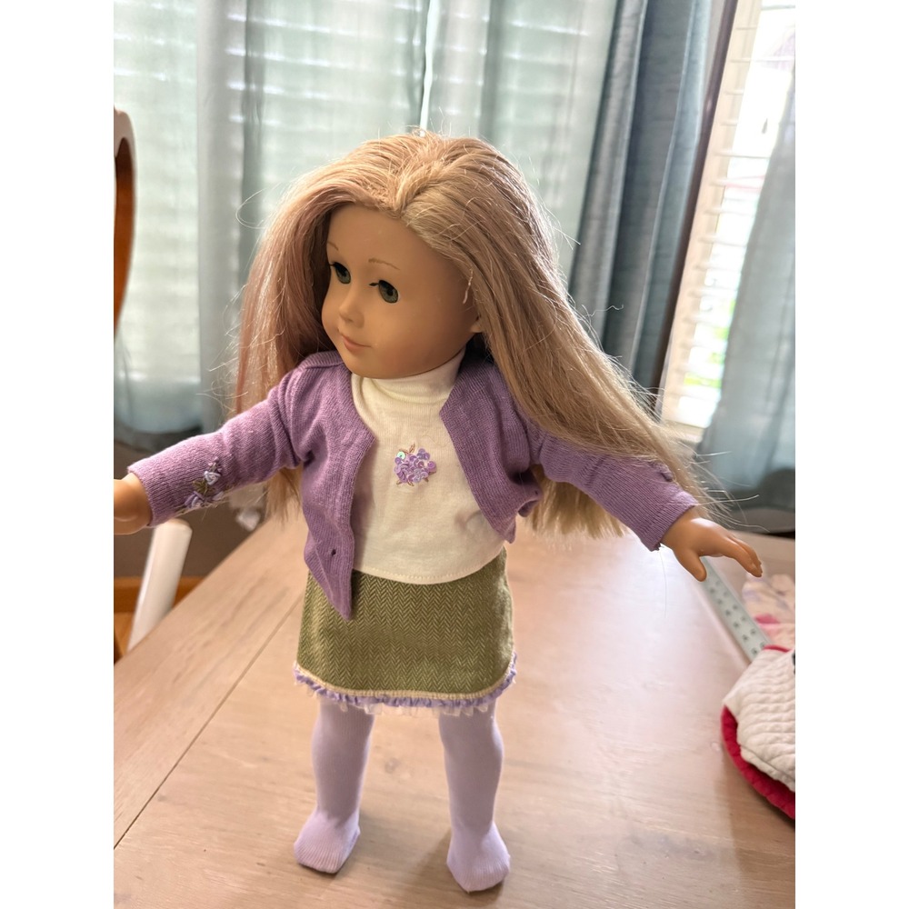 American Girl Truly Me Doll Blonde Hair Blue Eyes Purple‎ Cardigan Skirt Outfit